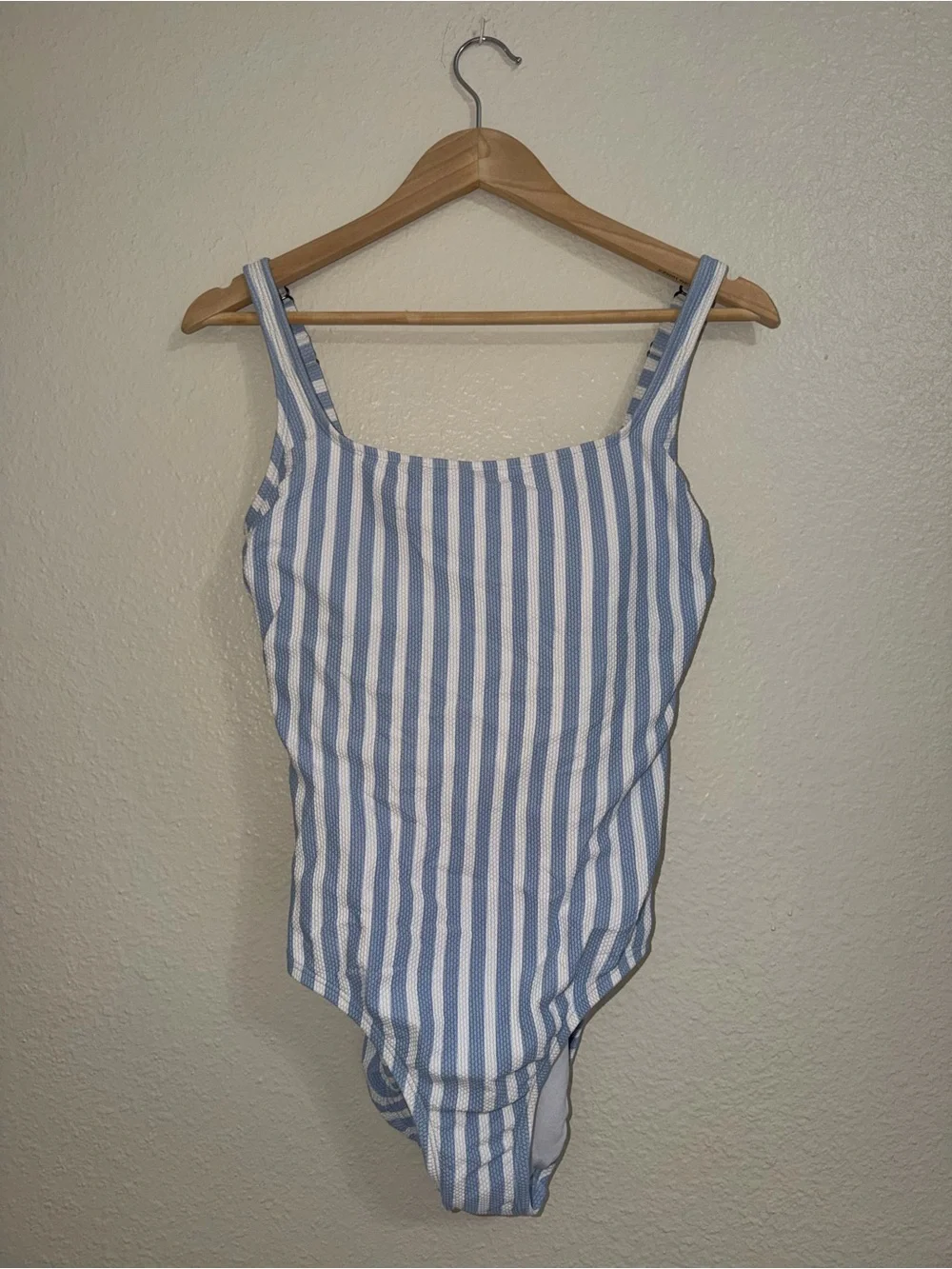 Time and Tru Blue and White Striped One-Piece Swimsuit